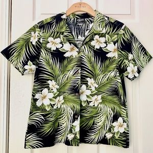 Shannon Marie Vintage Woman's Hawaiian Top Black Floral Sz L NWOT